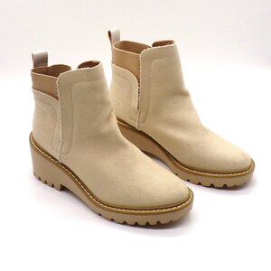Nicole Miller Pocas Chunky Heel Chelsea Boot Womens size 8.5 Beige Ankle Booties